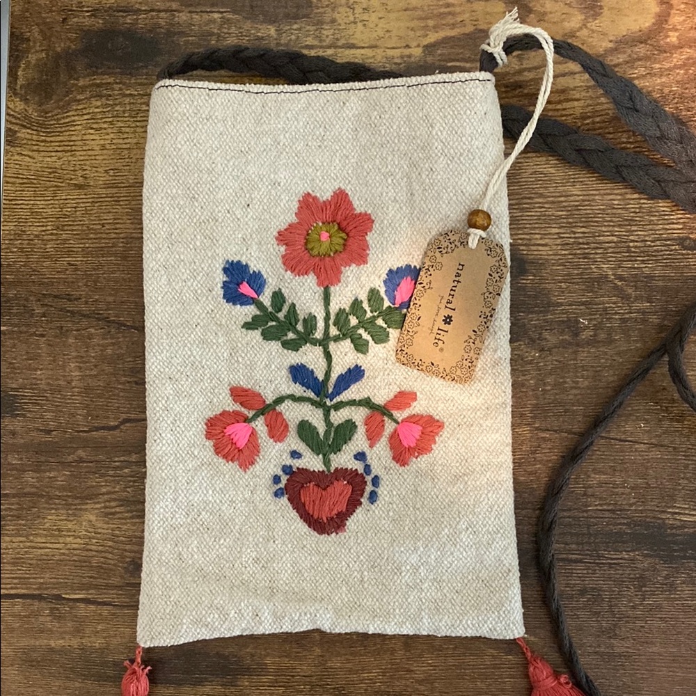 Embroidered Floral Beige Bag